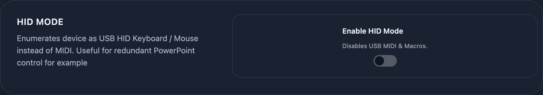 HID Mode switch in Settings