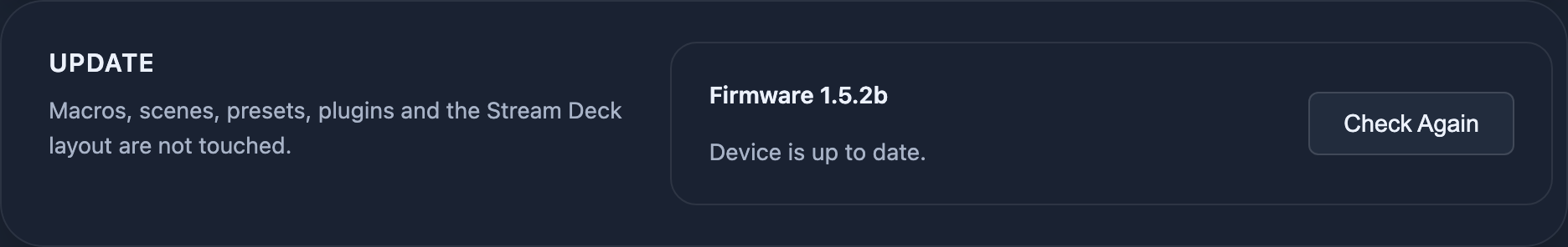 Update card in Settings